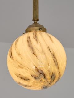Pair of Art Deco Pendants in Brass and Marbled Glass De La Mar Theatre 1940s - 3381925