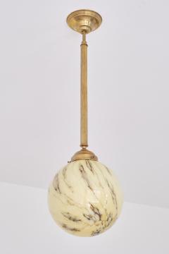 Pair of Art Deco Pendants in Brass and Marbled Glass De La Mar Theatre 1940s - 3381926