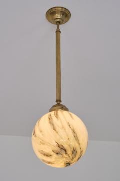 Pair of Art Deco Pendants in Brass and Marbled Glass De La Mar Theatre 1940s - 3381928