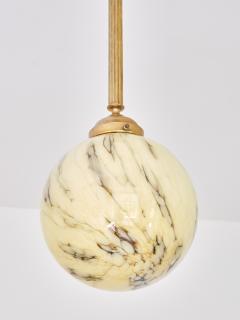Pair of Art Deco Pendants in Brass and Marbled Glass De La Mar Theatre 1940s - 3381929