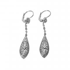Pair of Art Deco Platinum and Diamond drop Earrings C 1920  - 1057513