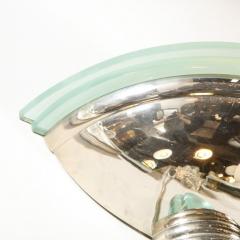 Pair of Art Deco Revival Streamlined Chrome Celadon Blue Glass Sconces - 2660314