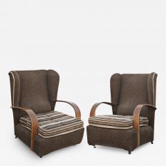 Pair of Art Deco Scrolled Arms Wing Chairs - 2778558