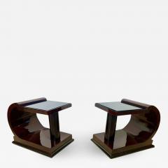 Pair of Art Deco Side Tables Rosewood Ebonized Black Glass France 1930s - 1907908