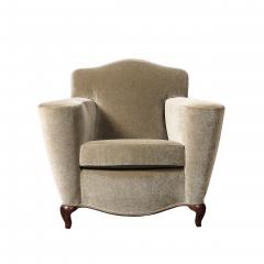 Pair of Art Deco Sinuous Club Chairs In Taupe Mohair Walnut Supports - 4653672