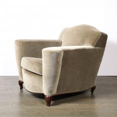 Pair of Art Deco Sinuous Club Chairs In Taupe Mohair Walnut Supports - 4653676