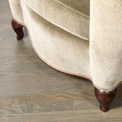 Pair of Art Deco Sinuous Club Chairs In Taupe Mohair Walnut Supports - 4653683