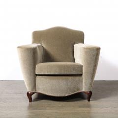 Pair of Art Deco Sinuous Club Chairs In Taupe Mohair Walnut Supports - 4653706