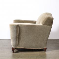 Pair of Art Deco Sinuous Club Chairs In Taupe Mohair Walnut Supports - 4653710