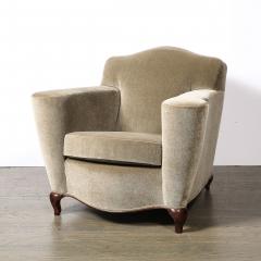 Pair of Art Deco Sinuous Club Chairs In Taupe Mohair Walnut Supports - 4653714