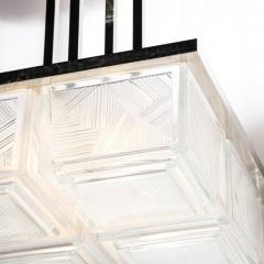 Pair of Art Deco Skyscraper Style Chandelier in Polished Nickel Signed by Sabino - 2659512