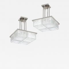 Pair of Art Deco Skyscraper Style Chandelier in Polished Nickel Signed by Sabino - 2672008