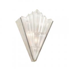 Pair of Art Deco Skyscraper Style Frosted Glass Sconces W Brushed Nickel Frames - 4075324