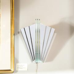 Pair of Art Deco Skyscraper Style Polished Chrome Glass Fan Sconces - 2704882