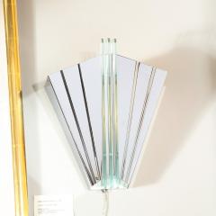 Pair of Art Deco Skyscraper Style Polished Chrome Glass Fan Sconces - 2704884