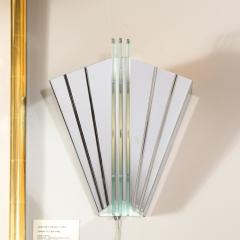 Pair of Art Deco Skyscraper Style Polished Chrome Glass Fan Sconces - 2704885