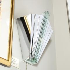 Pair of Art Deco Skyscraper Style Polished Chrome Glass Fan Sconces - 2704913