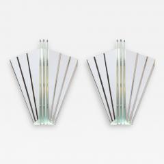 Pair of Art Deco Skyscraper Style Polished Chrome Glass Fan Sconces - 2709575