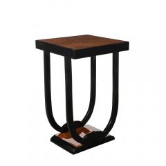 Pair of Art Deco Streamlined Bookmatched Walnut and Black Lacquer Side Tables - 4037799