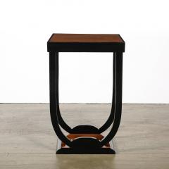 Pair of Art Deco Streamlined Bookmatched Walnut and Black Lacquer Side Tables - 4037800