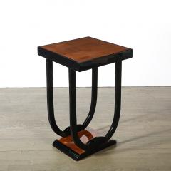 Pair of Art Deco Streamlined Bookmatched Walnut and Black Lacquer Side Tables - 4037801