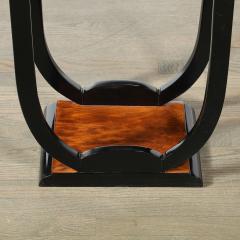 Pair of Art Deco Streamlined Bookmatched Walnut and Black Lacquer Side Tables - 4037803