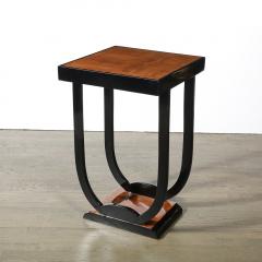 Pair of Art Deco Streamlined Bookmatched Walnut and Black Lacquer Side Tables - 4037817