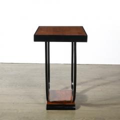 Pair of Art Deco Streamlined Bookmatched Walnut and Black Lacquer Side Tables - 4037823