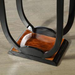 Pair of Art Deco Streamlined Bookmatched Walnut and Black Lacquer Side Tables - 4037832