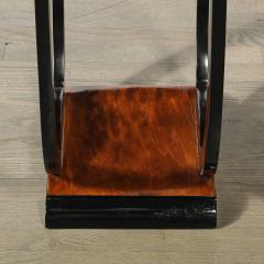 Pair of Art Deco Streamlined Bookmatched Walnut and Black Lacquer Side Tables - 4037833