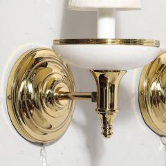 Pair of Art Deco Style Alabaster and Polished Brass Sconces - 4347569