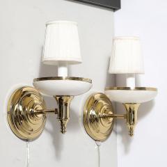Pair of Art Deco Style Alabaster and Polished Brass Sconces - 4347570