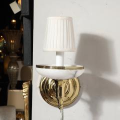 Pair of Art Deco Style Alabaster and Polished Brass Sconces - 4347571