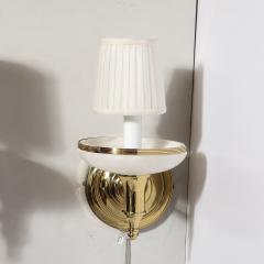 Pair of Art Deco Style Alabaster and Polished Brass Sconces - 4347572