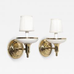 Pair of Art Deco Style Alabaster and Polished Brass Sconces - 4351390