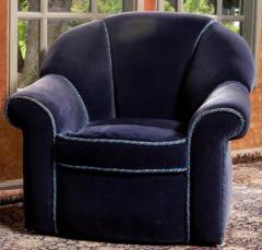 Pair of Art Deco Style Fully Upholstered Sapphire Blue Velvet Club Chairs - 3368052