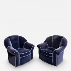 Pair of Art Deco Style Fully Upholstered Sapphire Blue Velvet Club Chairs - 3372569