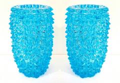 Pair of Art Deco Style Italian Aquamarine Murano Glass Centerpiece Vases - 4552964