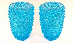 Pair of Art Deco Style Italian Aquamarine Murano Glass Centerpiece Vases - 4552965