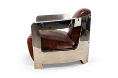 Pair of Art Deco Style Leather and Chrome Lounge Chairs - 4639665