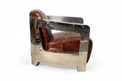 Pair of Art Deco Style Leather and Chrome Lounge Chairs - 4639670
