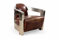 Pair of Art Deco Style Leather and Chrome Lounge Chairs - 4639671