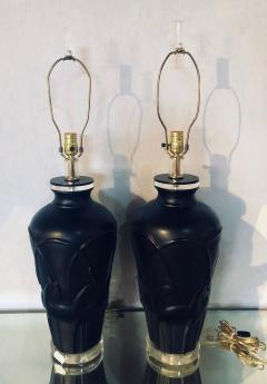 Pair of Art Deco Style Modern Black Table Lamps Lucite Base and Antelopes - 2944687