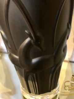 Pair of Art Deco Style Modern Black Table Lamps Lucite Base and Antelopes - 2944692