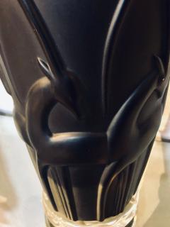 Pair of Art Deco Style Modern Black Table Lamps Lucite Base and Antelopes - 2944693