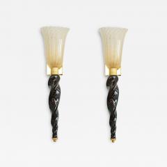 Pair of Art Deco Style Murano Black and Gold Glass Wall Lights - 3895568