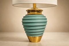 Pair of Art Deco Table Lamps in Brass Teal Finish Unknown 1930s - 4621528