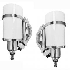 Pair of Art Deco Tubular Glass Chrome Sconces - 4633646