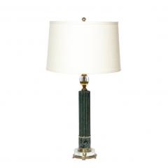 Pair of Art Deco Verdigris Brass Translucent Glass Table Lamps - 2660265