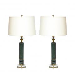 Pair of Art Deco Verdigris Brass Translucent Glass Table Lamps - 2660266